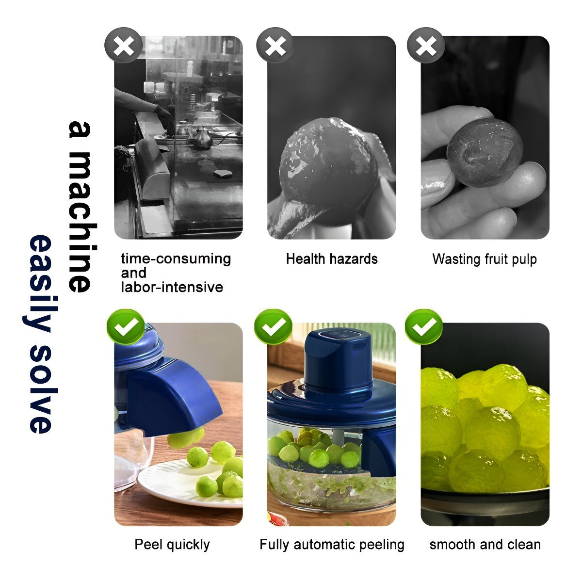 Blue Automatic Grape Peeler Machine - High-Efficiency & Mess-Free, Electric Fruit Skin Remover for Home Fruit-Lover & Commercial Tea Shops - Image 3