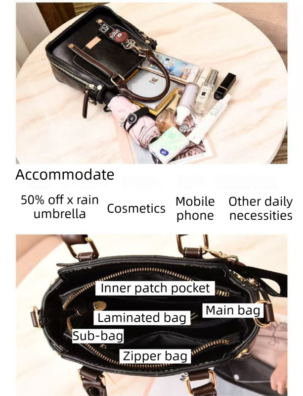Jujube-Red Trendy Vertical Square PU Leather Moto Crossbody Bag & Tote with 5-Pocket Organized Compartments & Adjustable Strap - Image 4