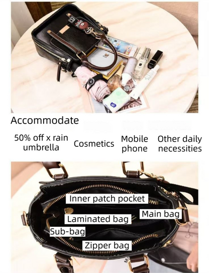 Jujube-Red Trendy Vertical Square PU Leather Moto Crossbody Bag & Tote with 5-Pocket Organized Compartments & Adjustable Strap - Image 4