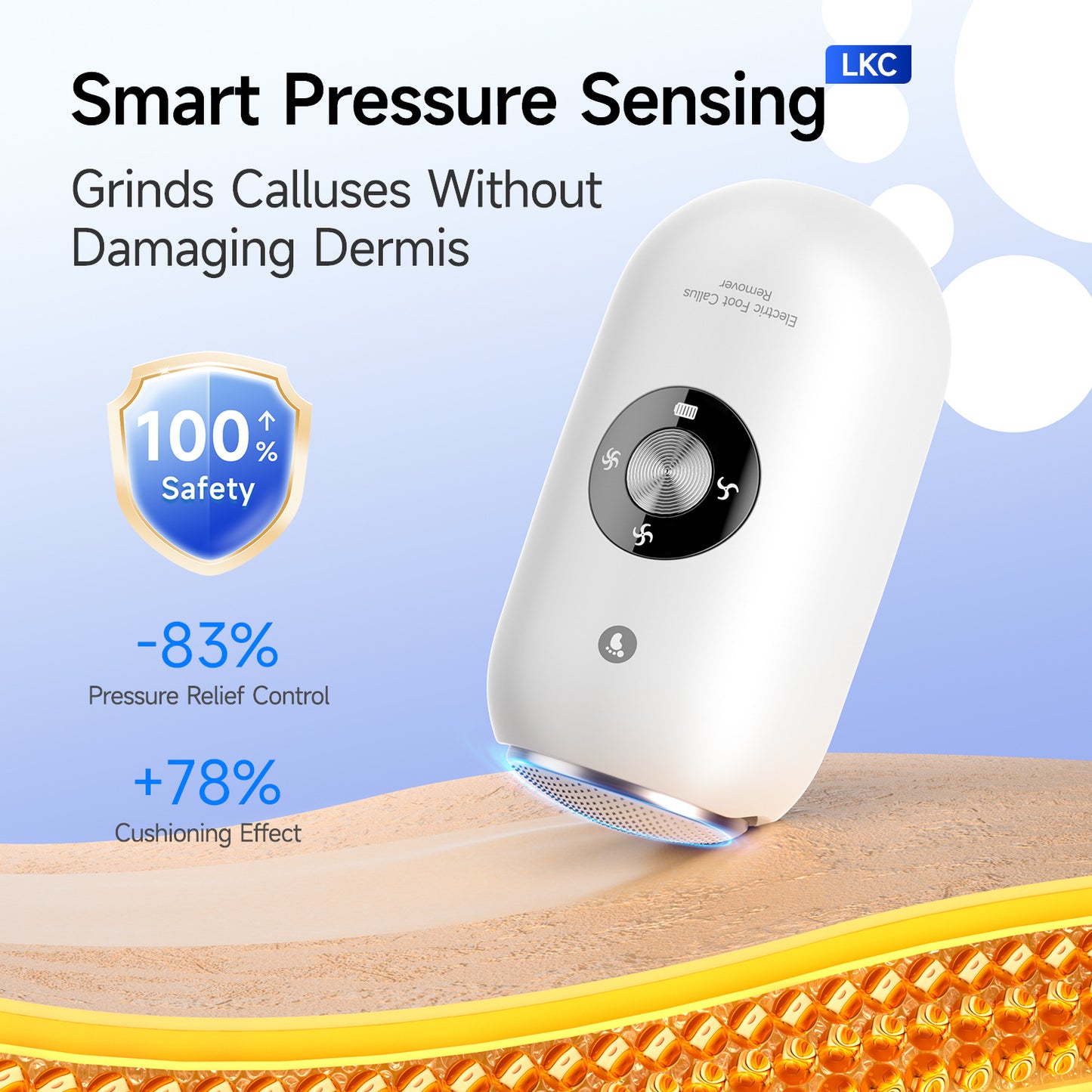 White A1 Compact Electric Foot Dead Skin and Callus Remover - IPX6 Pedicure Tool with 3-Speed Mode & Dual 360°Rotating Stainless Steel Heads - Image 4