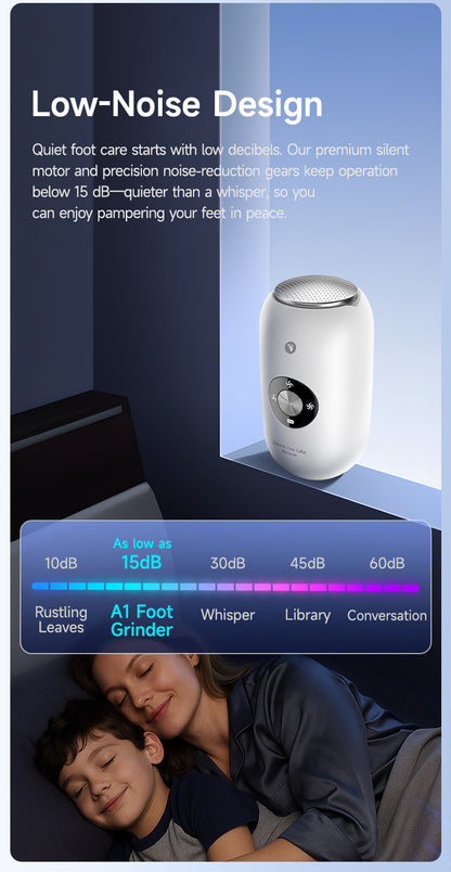 White A1 Compact Electric Foot Dead Skin and Callus Remover - IPX6 Pedicure Tool with 3-Speed Mode & Dual 360°Rotating Stainless Steel Heads - Image 6