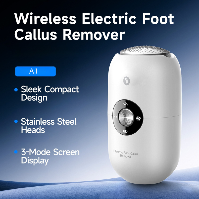 Black A1 Compact Electric Foot Dead Skin and Callus Remover - IPX6 Pedicure Tool with 3-Speed Mode & Dual 360°Rotating Stainless Steel Heads - Image 2