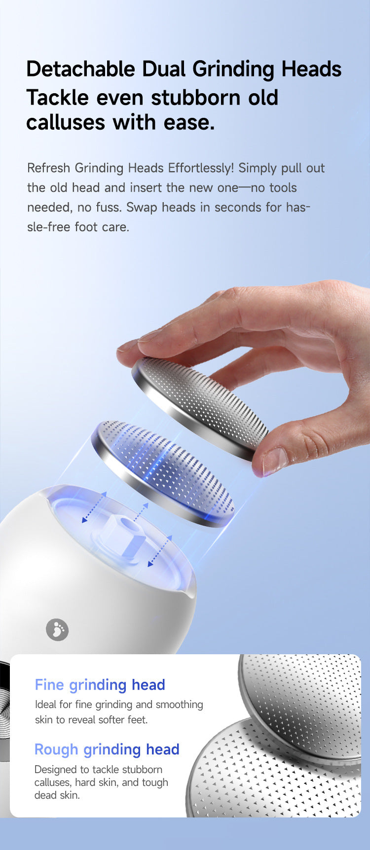 Black A1 Compact Electric Foot Dead Skin and Callus Remover - IPX6 Pedicure Tool with 3-Speed Mode & Dual 360°Rotating Stainless Steel Heads - Image 8