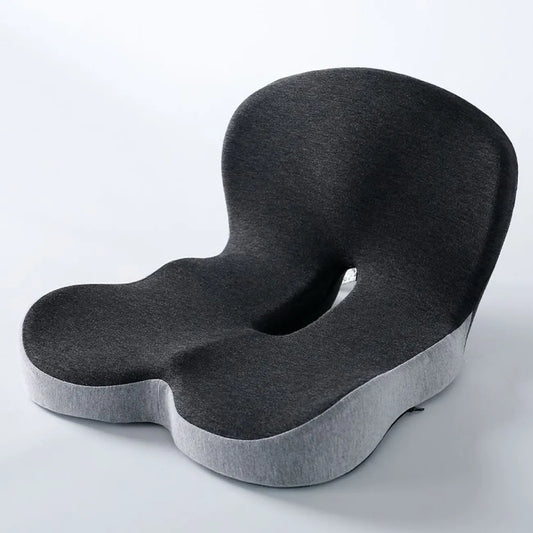 Black-Grey Ergonomic Memory Foam Seat Cushion & Lumbar Support(44x42x32CM) - Relieves Sciatica & Corrects Posture with Breathable Cover