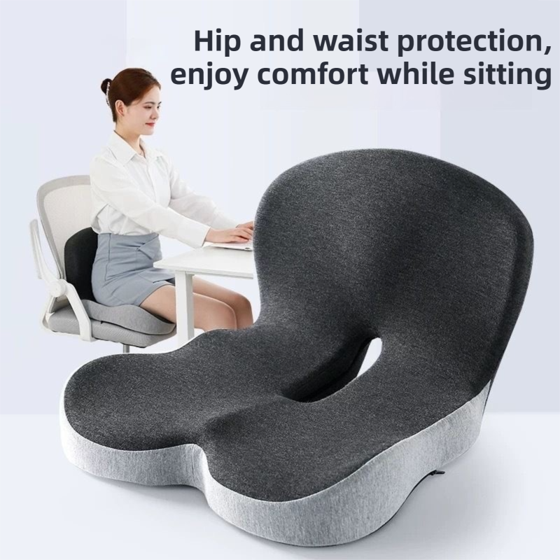 Black-Grey Ergonomic Memory Foam Seat Cushion & Lumbar Support(44x42x32CM) - Relieves Sciatica & Corrects Posture with Breathable Cover - Image 4
