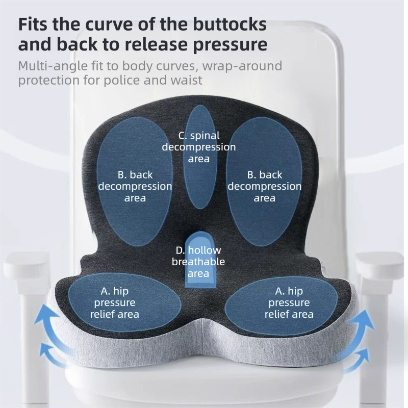 Black Ergonomic Memory Foam Seat Cushion & Lumbar Support(44x42x32CM) - Relieves Sciatica & Corrects Posture with Breathable Cover - Image 3