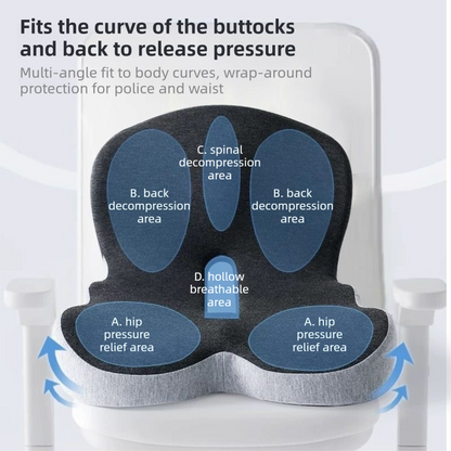 Grey Ergonomic Memory Foam Seat Cushion & Lumbar Support(44x42x32CM) - Relieves Sciatica & Corrects Posture with Breathable Cover - Image 3