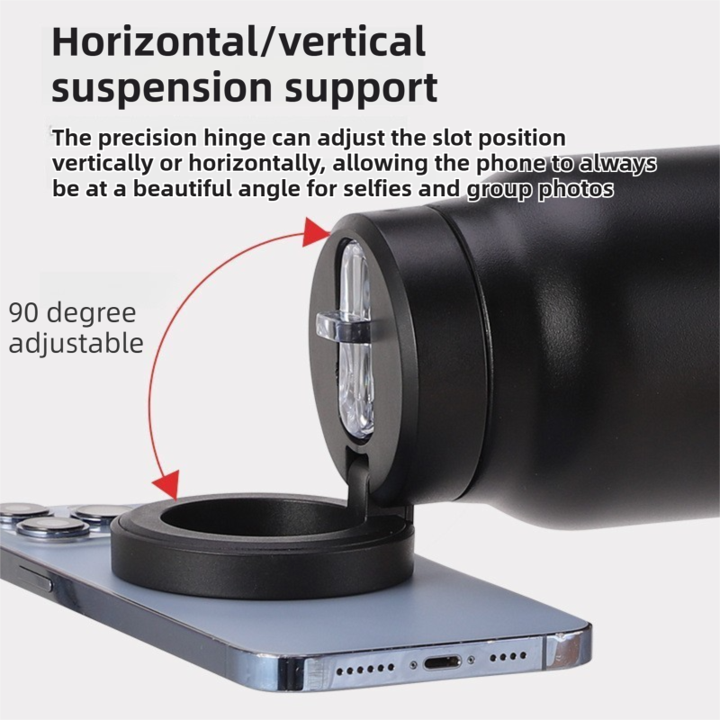 White 24oz Stainless Steel Insulated Water Bottle With 90° Adjustable Vertical/Horizontal Magnetic Phone Holder - Ringo Style Magnetic Lid Sport Flask - Image 3