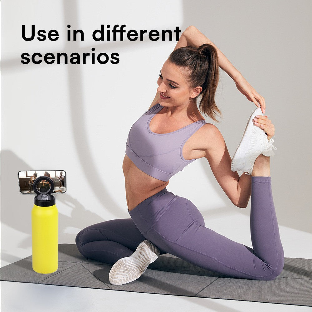 White 24oz Stainless Steel Insulated Water Bottle With 90° Adjustable Vertical/Horizontal Magnetic Phone Holder - Ringo Style Magnetic Lid Sport Flask - Image 5