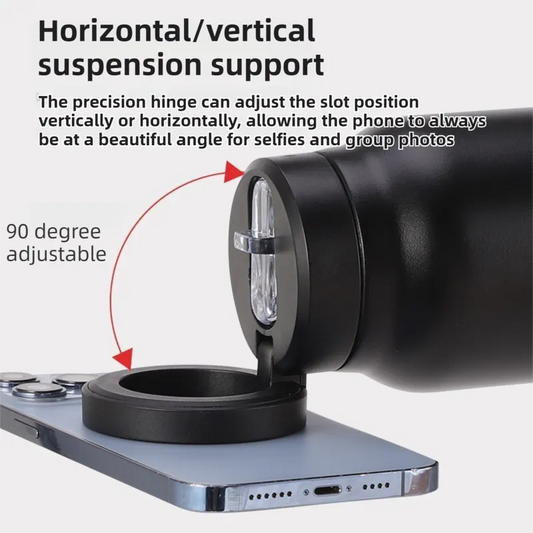 Sliver 24oz Stainless Steel Insulated Water Bottle With 90° Adjustable Vertical/Horizontal Magnetic Phone Holder - Ringo Style Magnetic Lid Sport Flask - Image 3