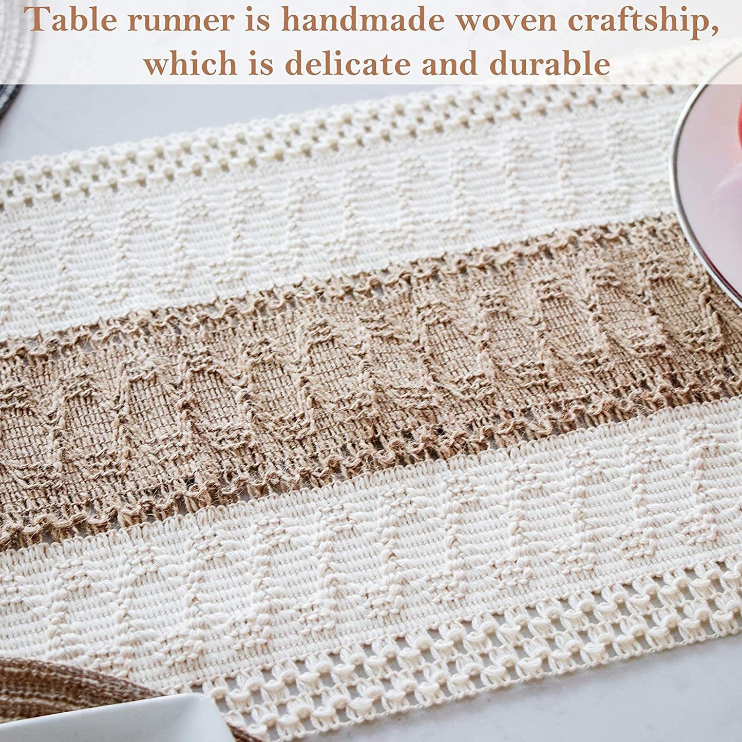 White-Brown Bohemian Woven Dining Mat with Tassels(30X50CM) - Wrinkle-Resistant Striped Placemat for Wedding, Holiday & Outdoor Party - Image 4
