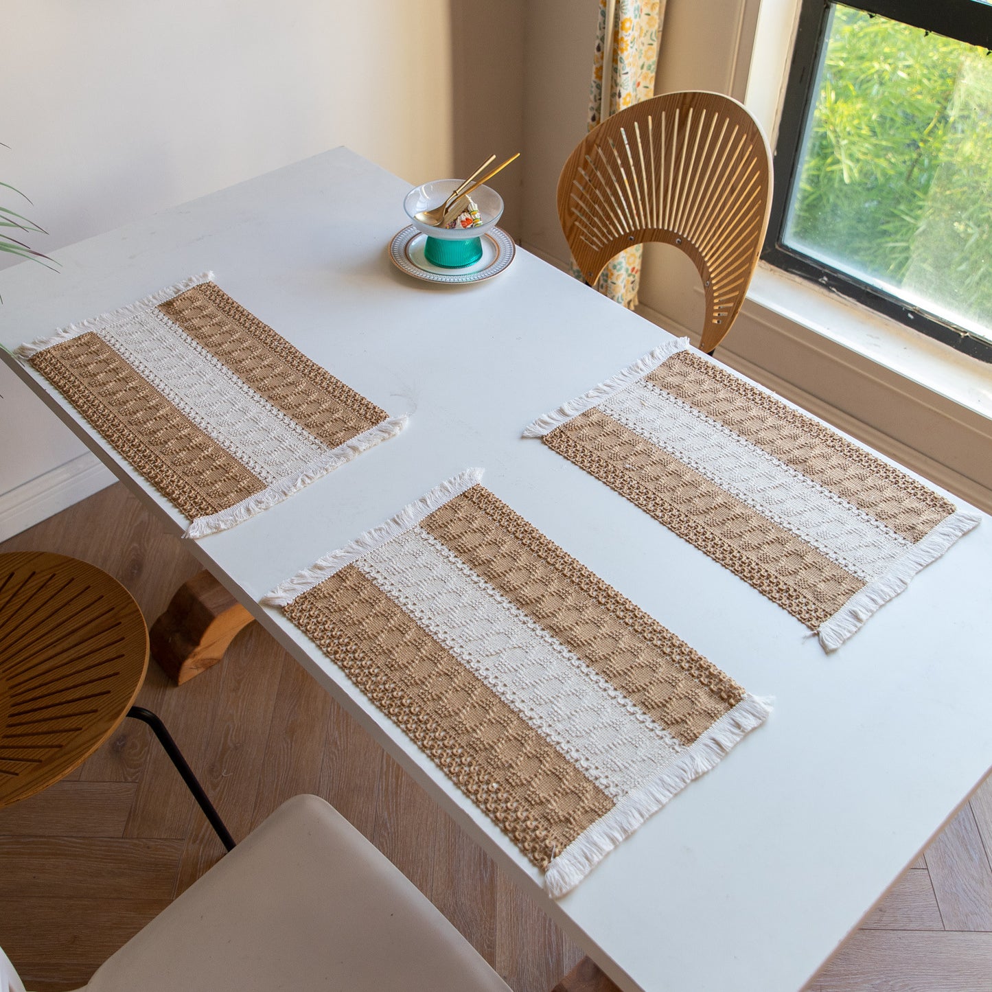 White-Brown Bohemian Woven Table Runner with Tassels(30X183CM) - Wrinkle-Resistant Striped Table Scarf for Wedding, Holiday & Outdoor Party - Image 5