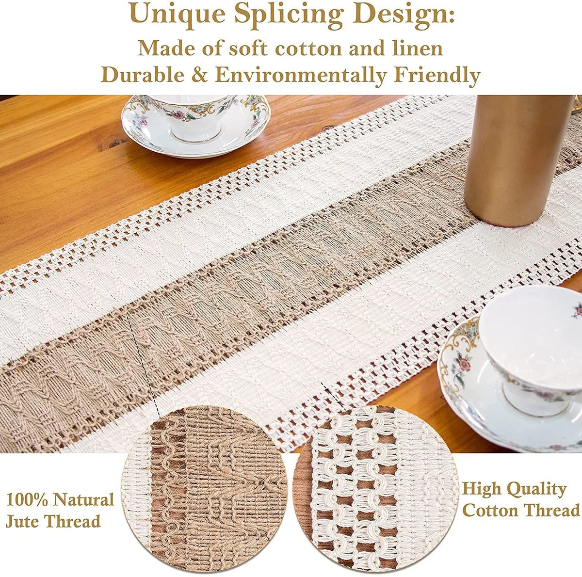 White-Grey Bohemian Woven Table Runner with Tassels(30X183CM) - Wrinkle-Resistant Striped Table Scarf for Wedding, Holiday & Outdoor Party - Image 3