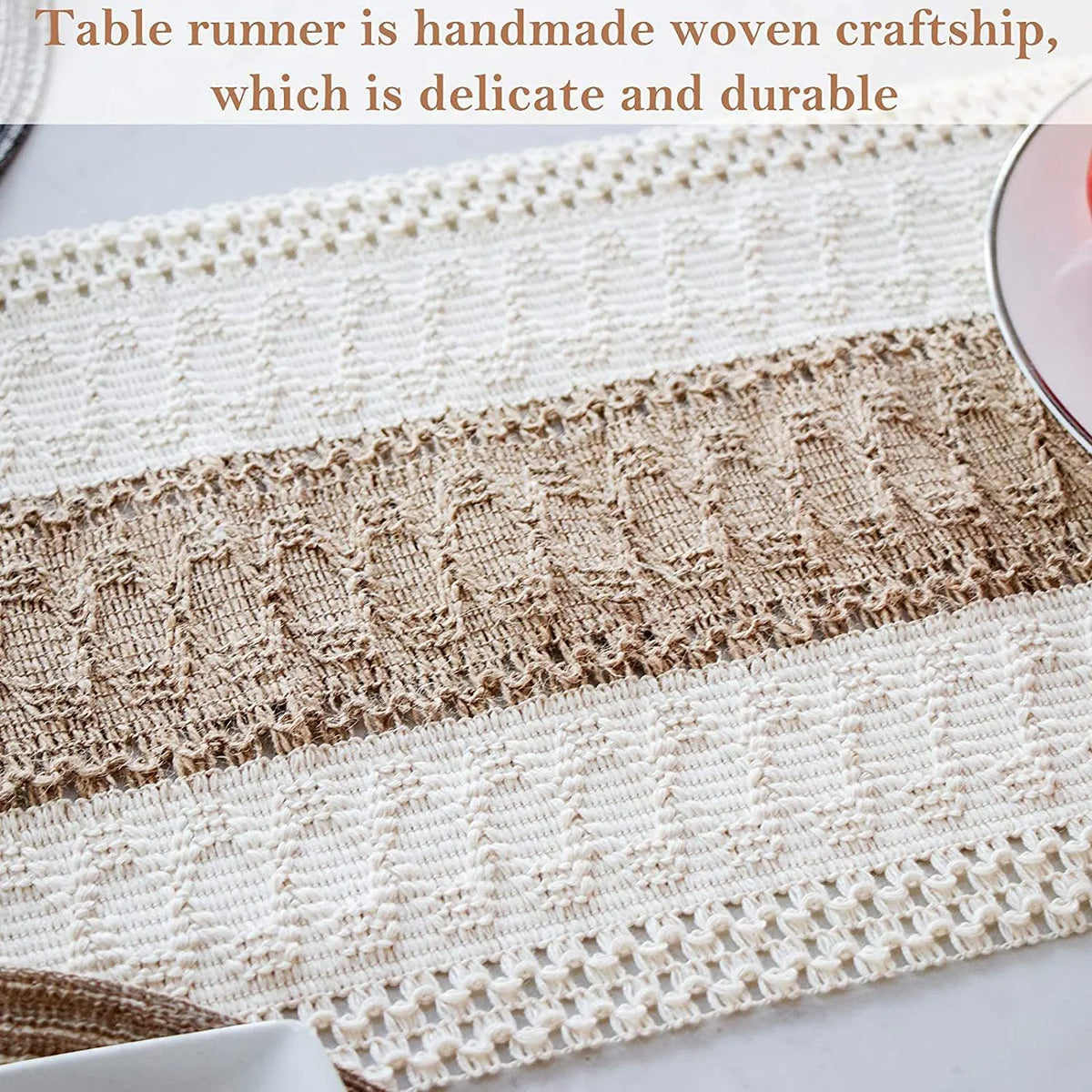 White-Grey Bohemian Woven Table Runner with Tassels(30X183CM) - Wrinkle-Resistant Striped Table Scarf for Wedding, Holiday & Outdoor Party - Image 4