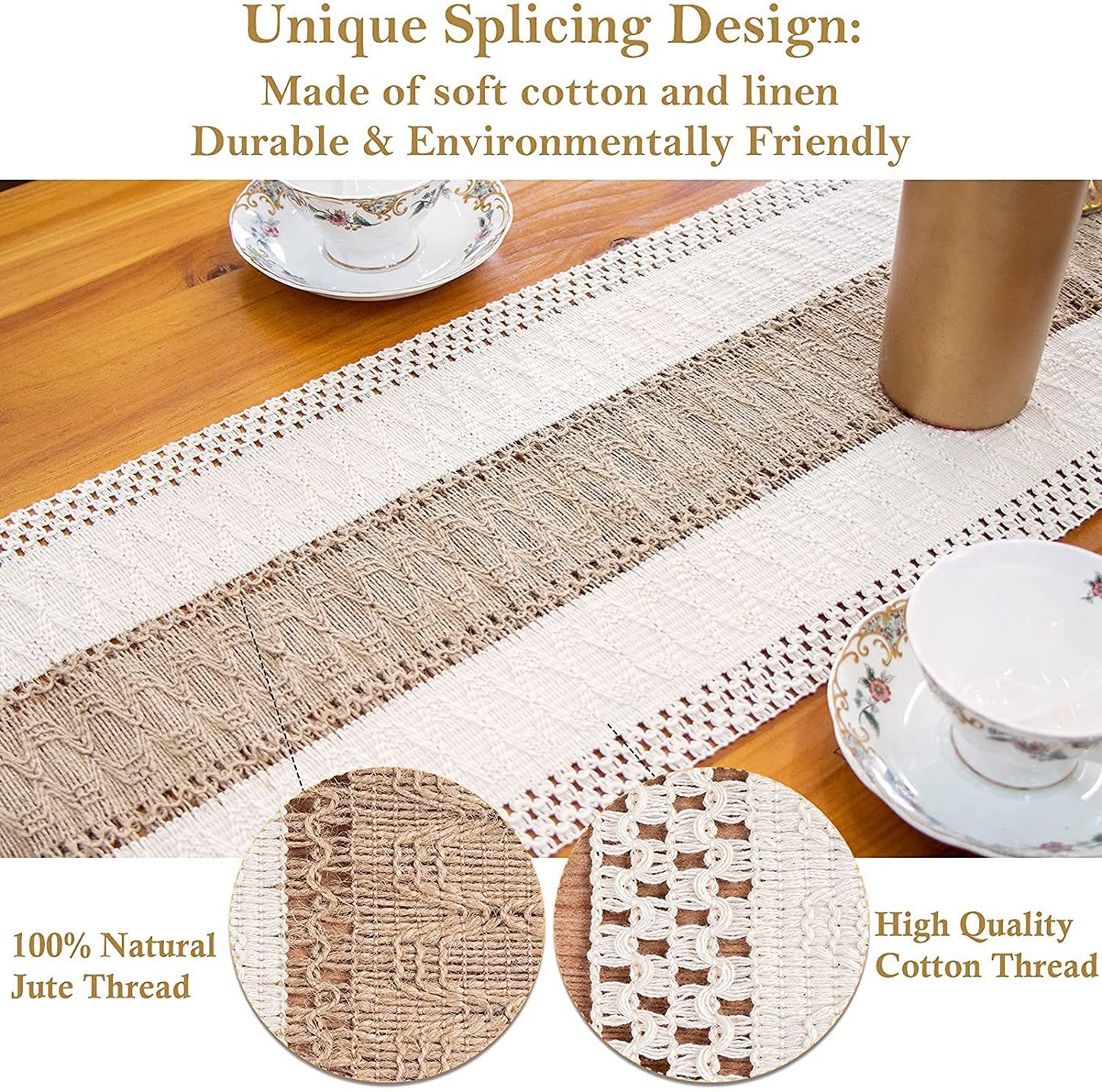 White-Green Bohemian Woven Dining Mat with Tassels(30X50CM) - Wrinkle-Resistant Striped Placemat for Wedding, Holiday & Outdoor Party - Image 3