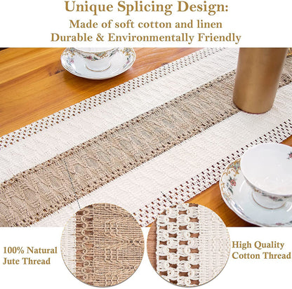 White-Green Bohemian Woven Dining Mat with Tassels(30X50CM) - Wrinkle-Resistant Striped Placemat for Wedding, Holiday & Outdoor Party - Image 3