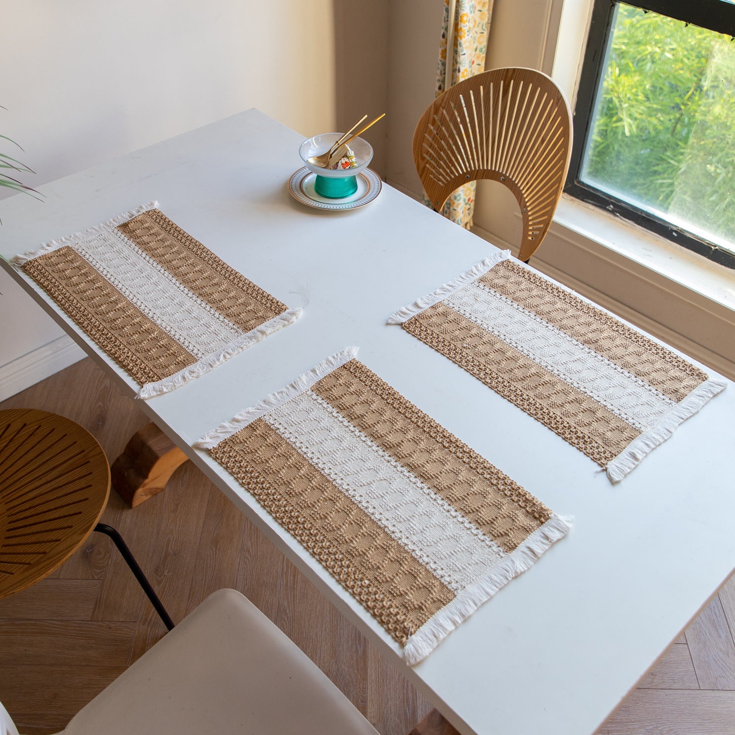 White-Green Bohemian Woven Table Runner with Tassels(30X183CM) - Wrinkle-Resistant Striped Table Scarf for Wedding, Holiday & Outdoor Party - Image 5