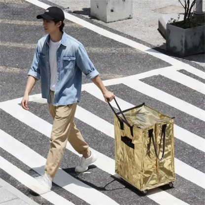 Black Portable Folding Shopping Trolley Bag(50x40x30CM) - Durable Woven Fabric, Reusable Grocery Bag with Wheels for Effortless Travel - Image 5