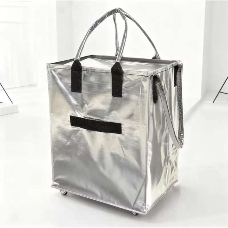 Sliver Portable Folding Shopping Trolley Bag(50x40x30CM) - Durable Woven Fabric, Reusable Grocery Bag with Wheels for Effortless Travel
