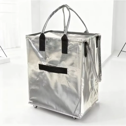 Sliver Portable Folding Shopping Trolley Bag(50x40x30CM) - Durable Woven Fabric, Reusable Grocery Bag with Wheels for Effortless Travel