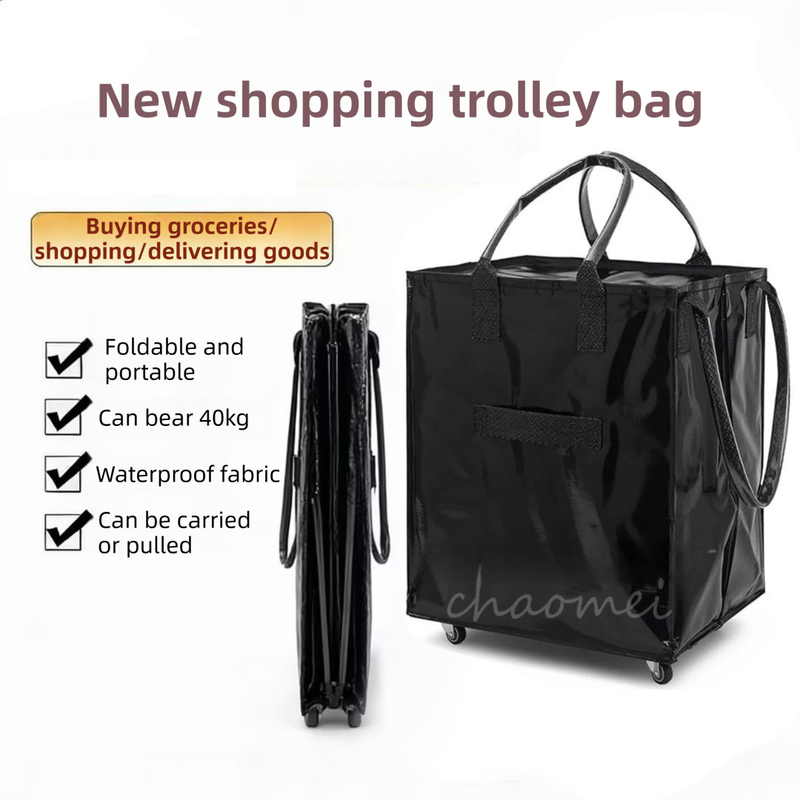 Sliver Portable Folding Shopping Trolley Bag(50x40x30CM) - Durable Woven Fabric, Reusable Grocery Bag with Wheels for Effortless Travel - Image 2