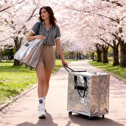 Rose-Gold Portable Folding Shopping Trolley Bag(50x40x30CM) - Durable Woven Fabric, Reusable Grocery Bag with Wheels for Effortless Travel - Image 4