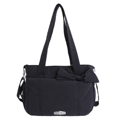Black Puffy Quilted Nylon Hobo & Crossbody Bag with Cute Bowknot - Trendy Large-Capacity Handbag with Multiple Compartments