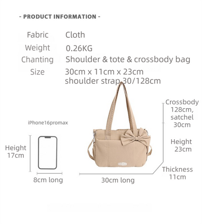 Red Puffy Quilted Nylon Hobo & Crossbody Bag with Cute Bowknot - Trendy Large-Capacity Handbag with Multiple Compartments - Image 7