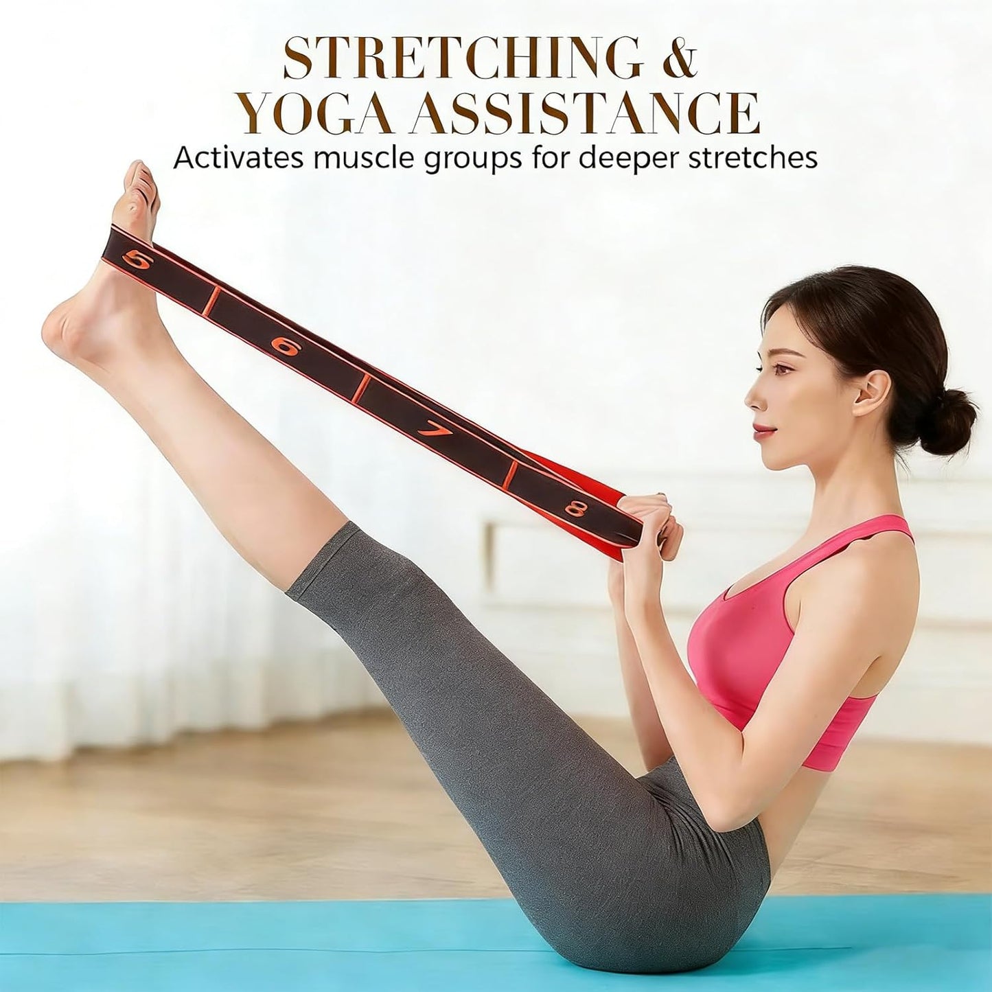 2-Pack Blue 12-Loop Numbered Yoga Stretch Strap(4x138CM) - Durable Multi-Segment Resistance Fitness Band for Pilates & Gym - Image 2