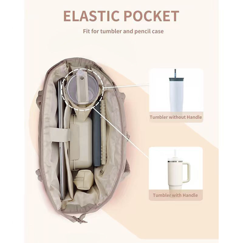 White Quilted Puffer Nylon Tote/Laptop Bag for Women with Internal Cup Holder and Front & Side Pockets - Multi-Pocket Travel Handbag Fit in 15.7" Laptop - Image 2