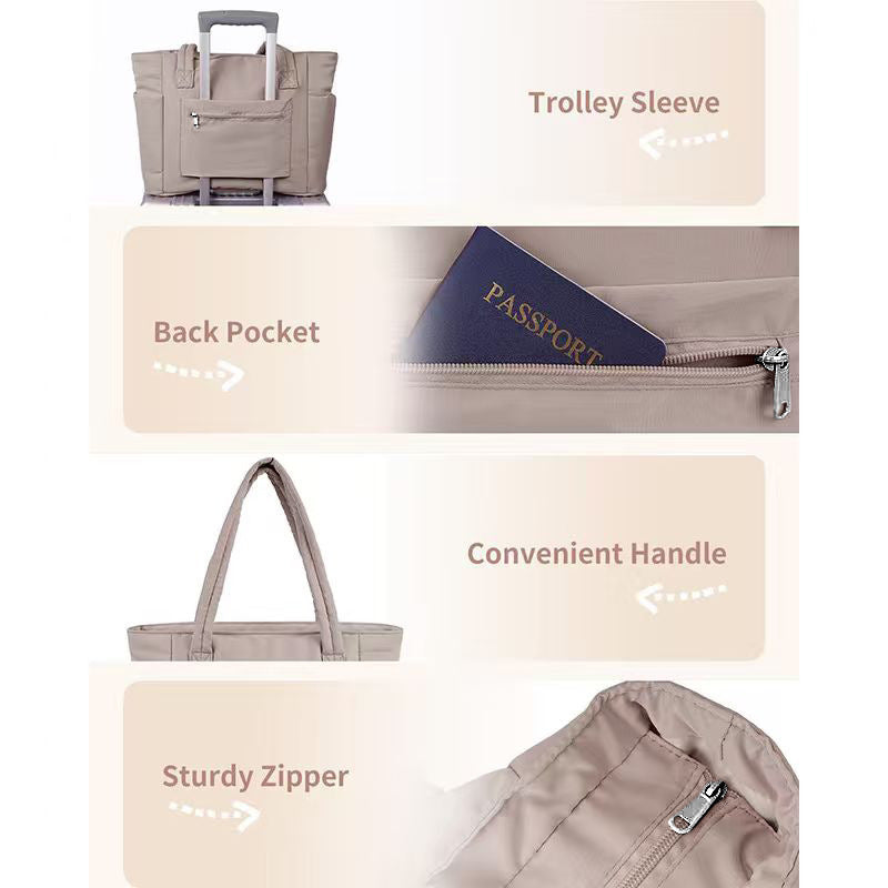 White Quilted Puffer Nylon Tote/Laptop Bag for Women with Internal Cup Holder and Front & Side Pockets - Multi-Pocket Travel Handbag Fit in 15.7" Laptop - Image 5
