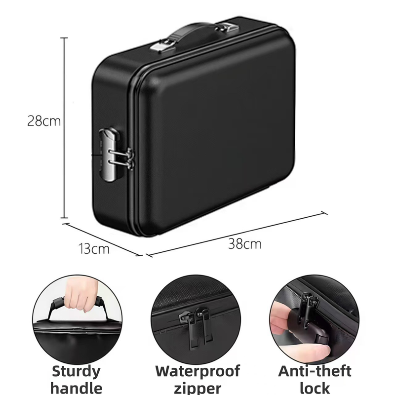 3-Layer Fireproof & Waterproof File Organizer Box(38x28x13CM) with Security Lock - EVA Muti-Functional Safety Briefcase for Certificates, Passports & Valuables - Image 5