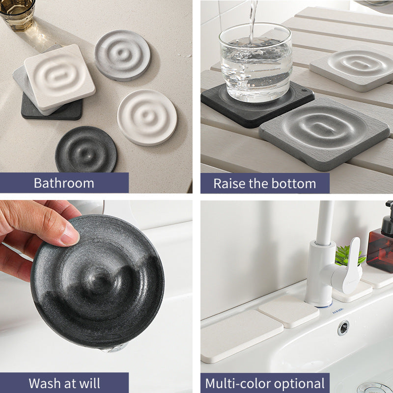 6-Pack Dark Grey Instant Dry Diatomite Square Coaster Tray(10x10CM) - Ultra-Absorbent Bathroom Sink Caddy & Cup Mat - Image 5
