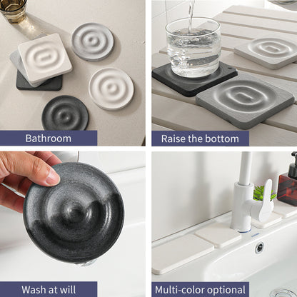 6-Pack Dark Grey Instant Dry Diatomite Round Coaster Tray(10x10CM) - Ultra-Absorbent Bathroom Sink Caddy & Cup Mat - Image 5