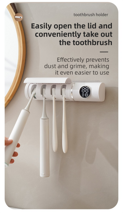 White 4-Slot Compact UV Toothbrush Sanitizer with Turbo Drying Fan & LCD Display - Anti-Dust Toothbrush Holder, 10-Minute One-Touch Deep Clean - Image 7