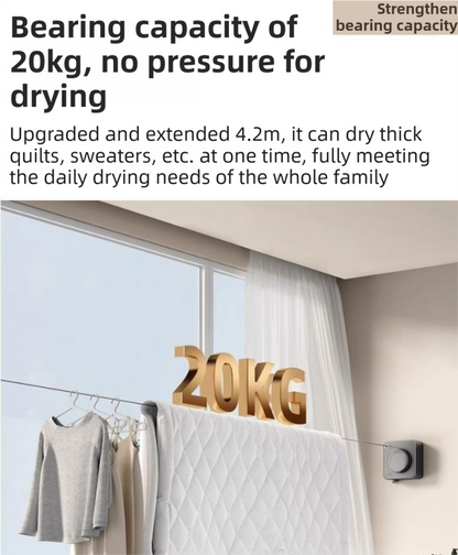 White 4.2M Heavy Duty Invisible Retractable Clothesline - Rustproof & Drill-Free Laundry Hanger with 20kg Load Capacity - Image 5