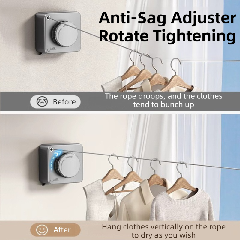 Black 4.2M Heavy Duty Invisible Retractable Clothesline - Rustproof & Drill-Free Laundry Hanger with 20kg Load Capacity - Image 2