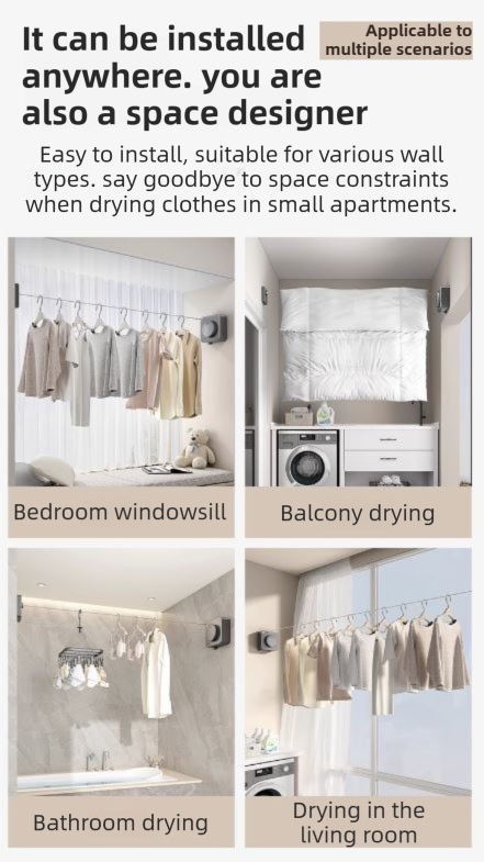 Black 4.2M Heavy Duty Invisible Retractable Clothesline - Rustproof & Drill-Free Laundry Hanger with 20kg Load Capacity - Image 6
