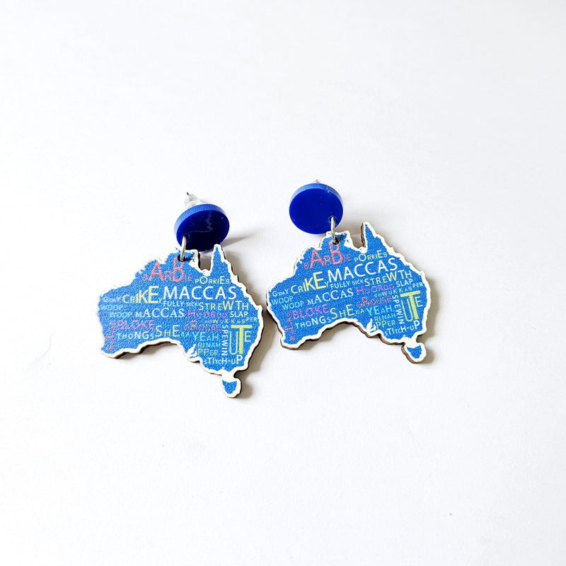 4-Pair Wooden Australia Map Silhouette Earrings - Lightweight Geometric Ear Drops, Cultural Decor Gift - Image 3