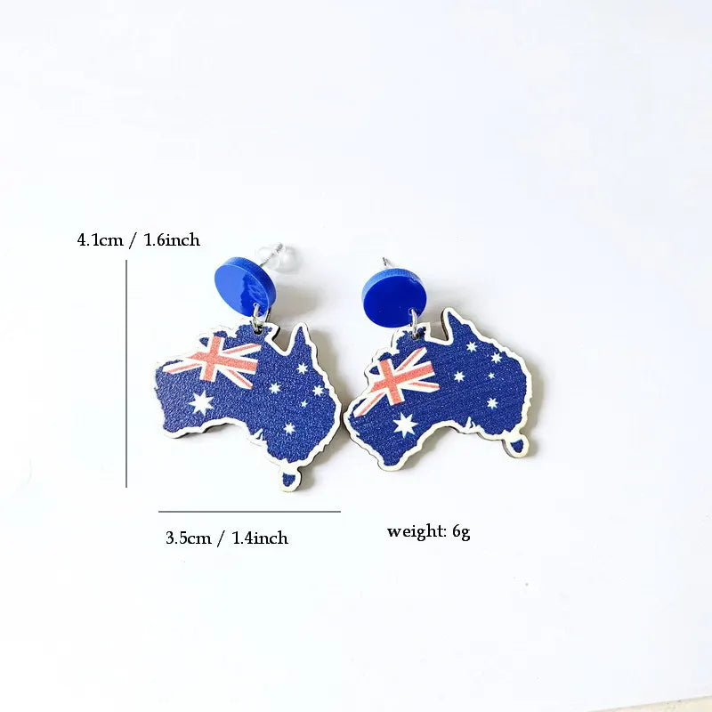 Wooden Australia Map Silhouette Earrings - Lightweight Geometric Ear Drops, Cultural Decor Gift(Style 1)