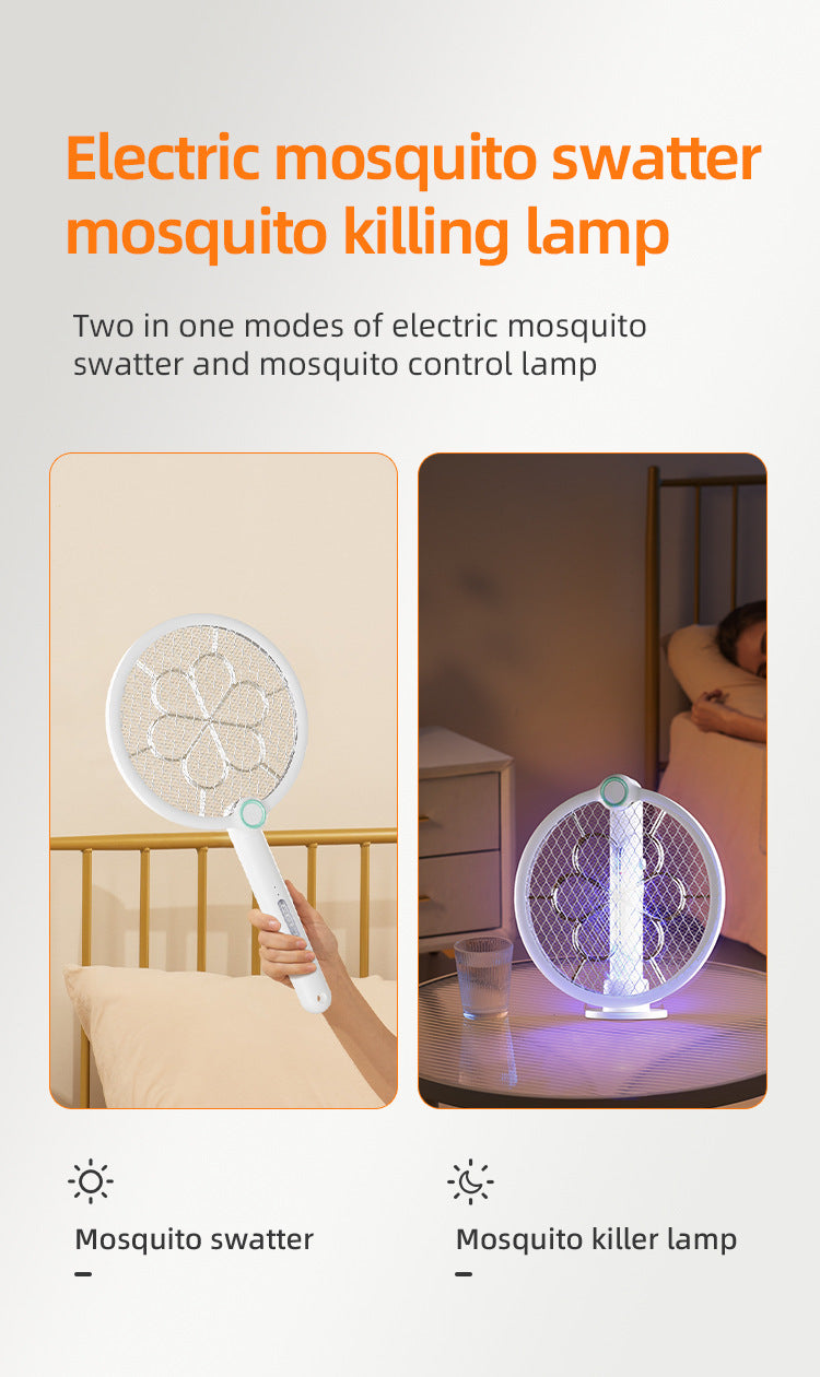 2-in-1 Foldable Electric Mosquito Swatter & UV Light Killer Lamp with 180° Rotating Head and Base - Wall-Mounted & Self-Standing Non-Toxic Pest Control - Image 5
