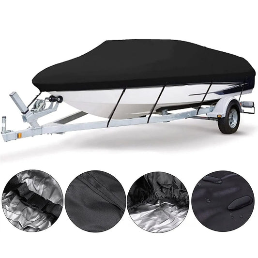 Black Heavy-Duty V-Hull Shield for 11 to 13 FT Yachts - All-Weather Water / Dust / UV Resistant 190T Silver Coated  Marine Protector