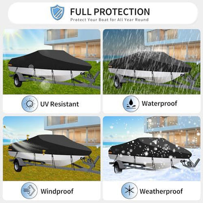 Black Heavy-Duty V-Hull Shield for 11 to 13 FT Yachts - All-Weather Water / Dust / UV Resistant 190T Silver Coated  Marine Protector - Image 4