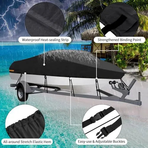Black Heavy-Duty V-Hull Shield for 17 to 19 FT Yachts - All-Weather Water / Dust / UV Resistant 190T Silver Coated  Marine Protector - Image 2