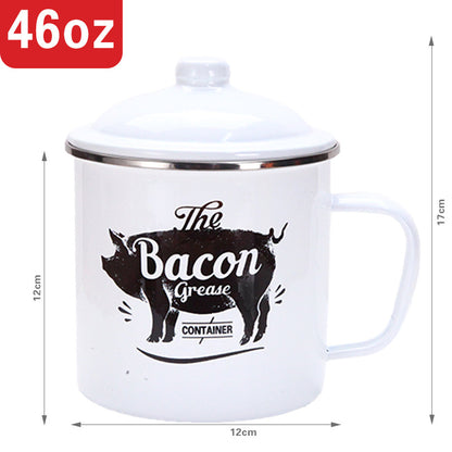 Retro 1200ML Enamel Lard Storage Jar - Acid & Alkali Resistant Oil Filter Pot with Fine Mesh Strainer & 17cm Scraping Spatula - Image 4