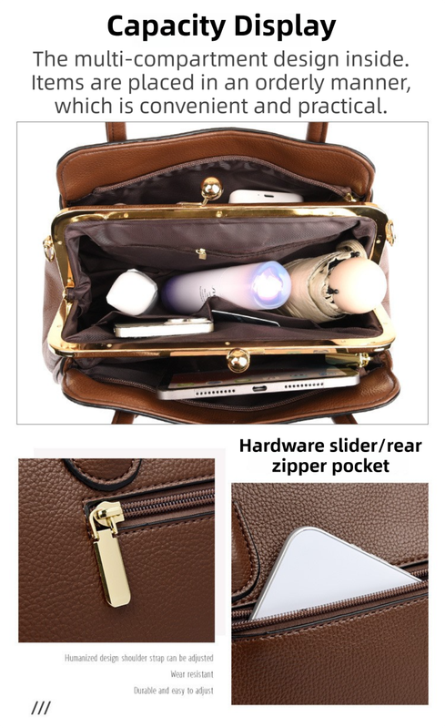 Black Women's Premium Wear-Resistant Leather Shoulder Bag - Vintage Frame Kiss-Lock Handbag & Crossbody Satchel - Image 4