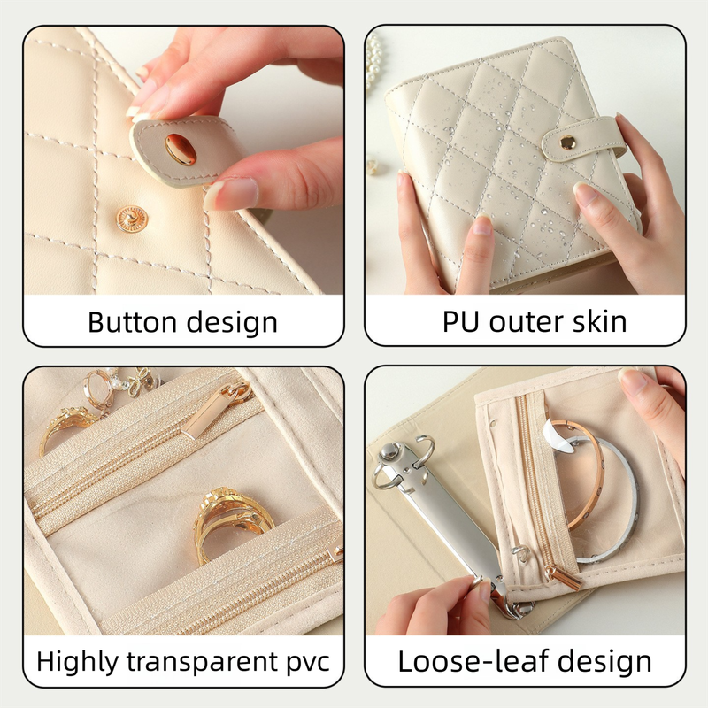 White Nappa Leather Anti-Oxidation Jewelry Storage Book with 5 Velvet Pouches - Compact Organizer for Watches, Earrings, Rings & Gold Ornaments - Image 3
