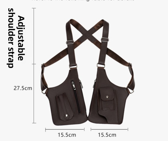 Coffee Multi-functional Expandable Men's Tactical Chest Rig Bag - Waterproof & Lightweight Retro Underarm Pack - Image 5