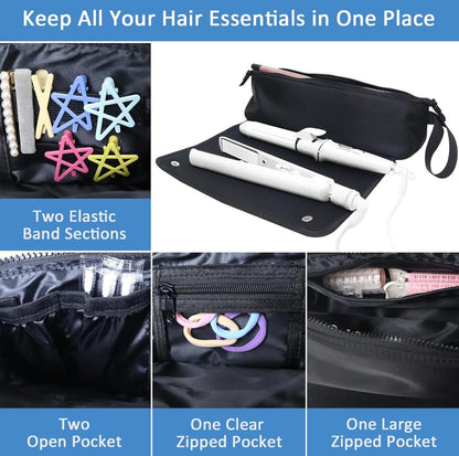 Pink Premium Insulated Roll-Up Travel Case for Hair Styling Tools & Blow Dryers with Muti-Pockets (18x5.5x5 Inch) - Image 4