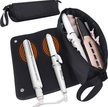 White Premium Insulated Roll-Up Travel Case for Hair Styling Tools & Blow Dryers with Muti-Pockets (18x5.5x5 Inch) - Image 2
